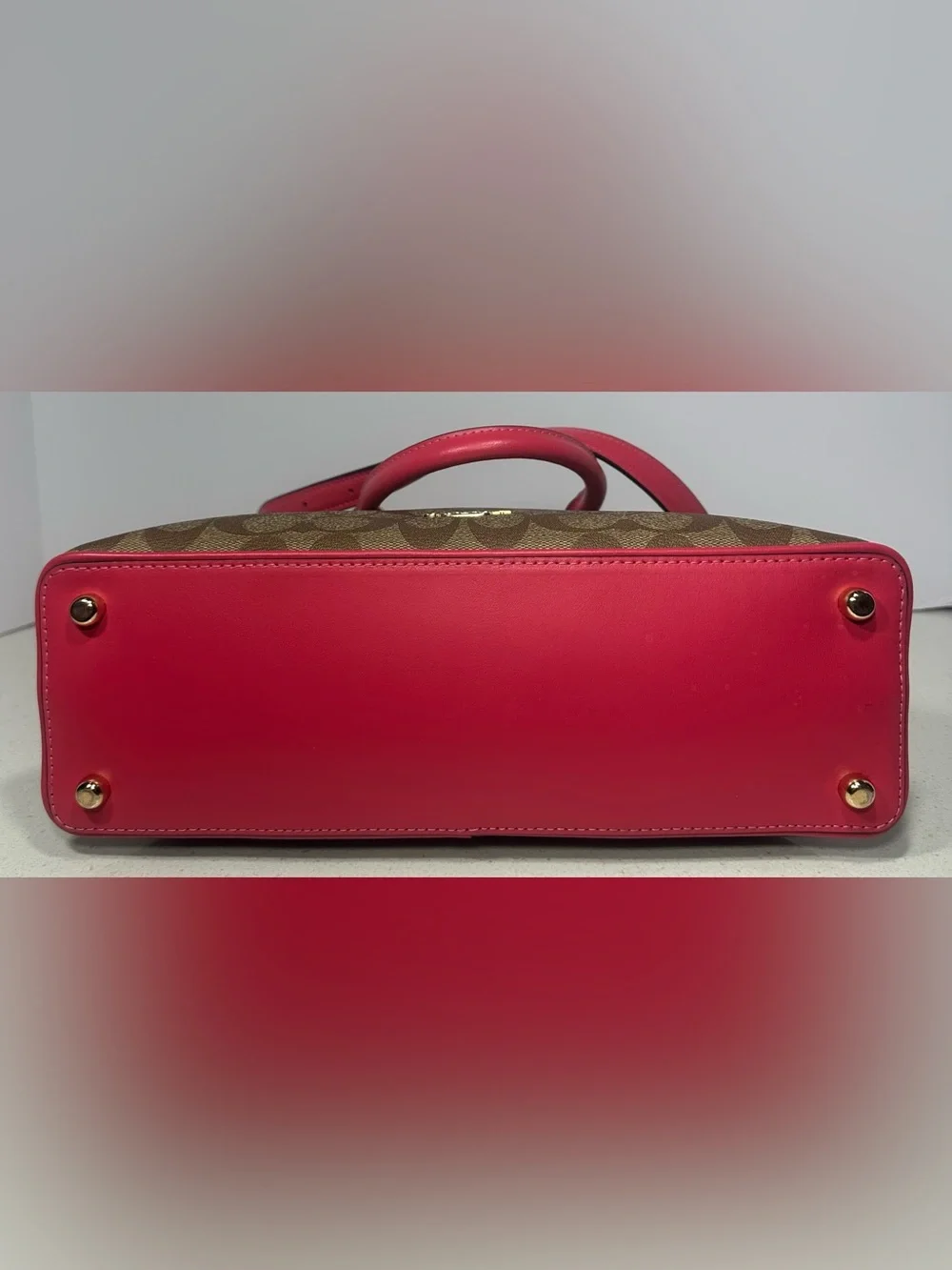 Coach 2020 Signature Katy Satchel Crossbody Handbag In Khaki Fuchsia. Like New! - Picture 5 of 9